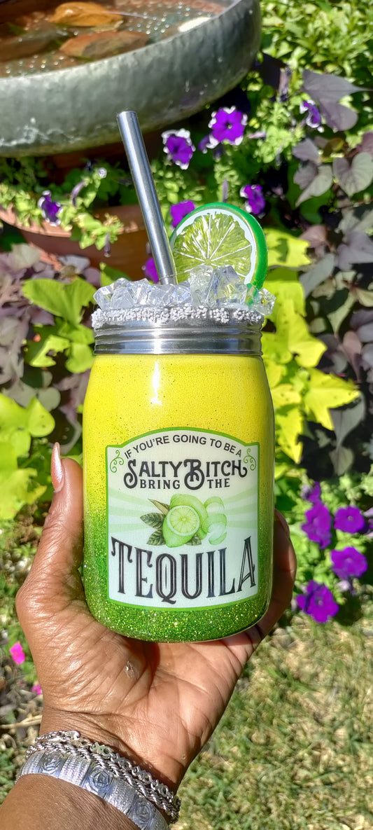 12oz, Salty Bi*ch Mason Jar Tumbler / Made to Order / Personalized